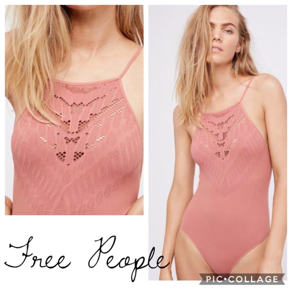 Free People Pink Solstice Lace Bodysuit